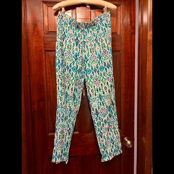 Tommy Bahama Pants - Tommy Bahama — Ikat Print Harem/Wide-Leg Pants with Navy Tassel Tie (S/P)